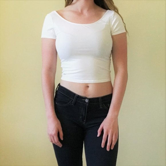 American Eagle Scoop Neck Low Back White Crop Top - Picture 1 of 6